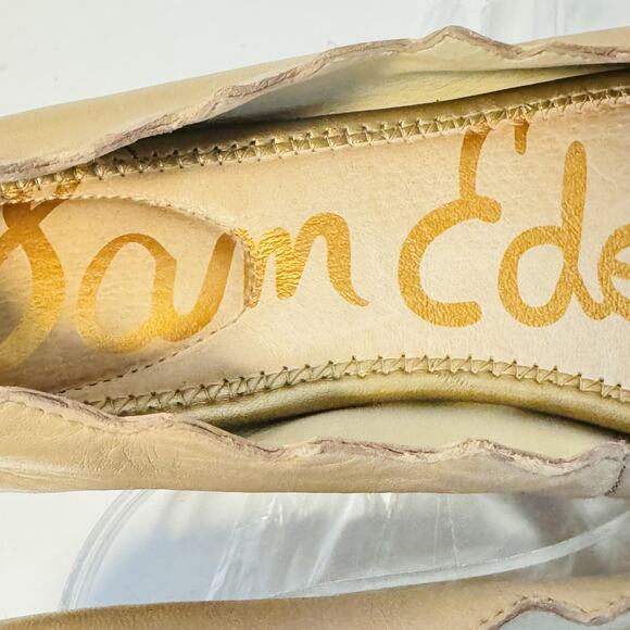 Sam Edelman Shoes Women 9 Beige Leather Scalloped Ballet Flats Slip On Round Toe - Picture 9 of 11